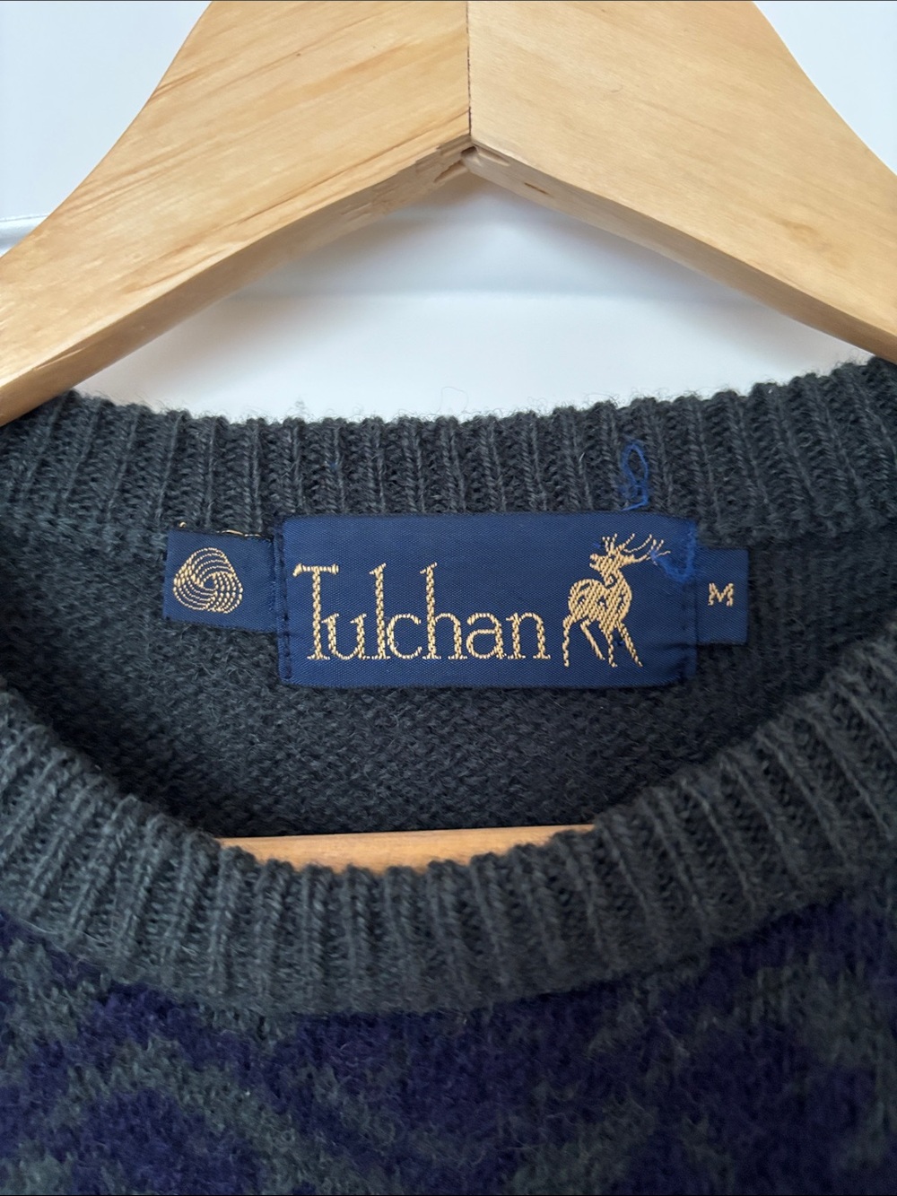 Vintage Tulchan Dark Green Floral 100% Wool Sweater Women’s M Pure Wool - Picture 2 of 9
